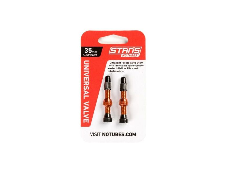 Stan's No Tubes Valve Stem Pair Uni Al Presta 35mm Orange click to zoom image