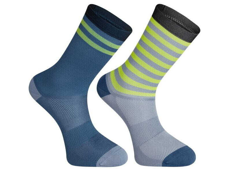 MADISON Sportive long sock twin pack - shale blue and lime punch stripe click to zoom image